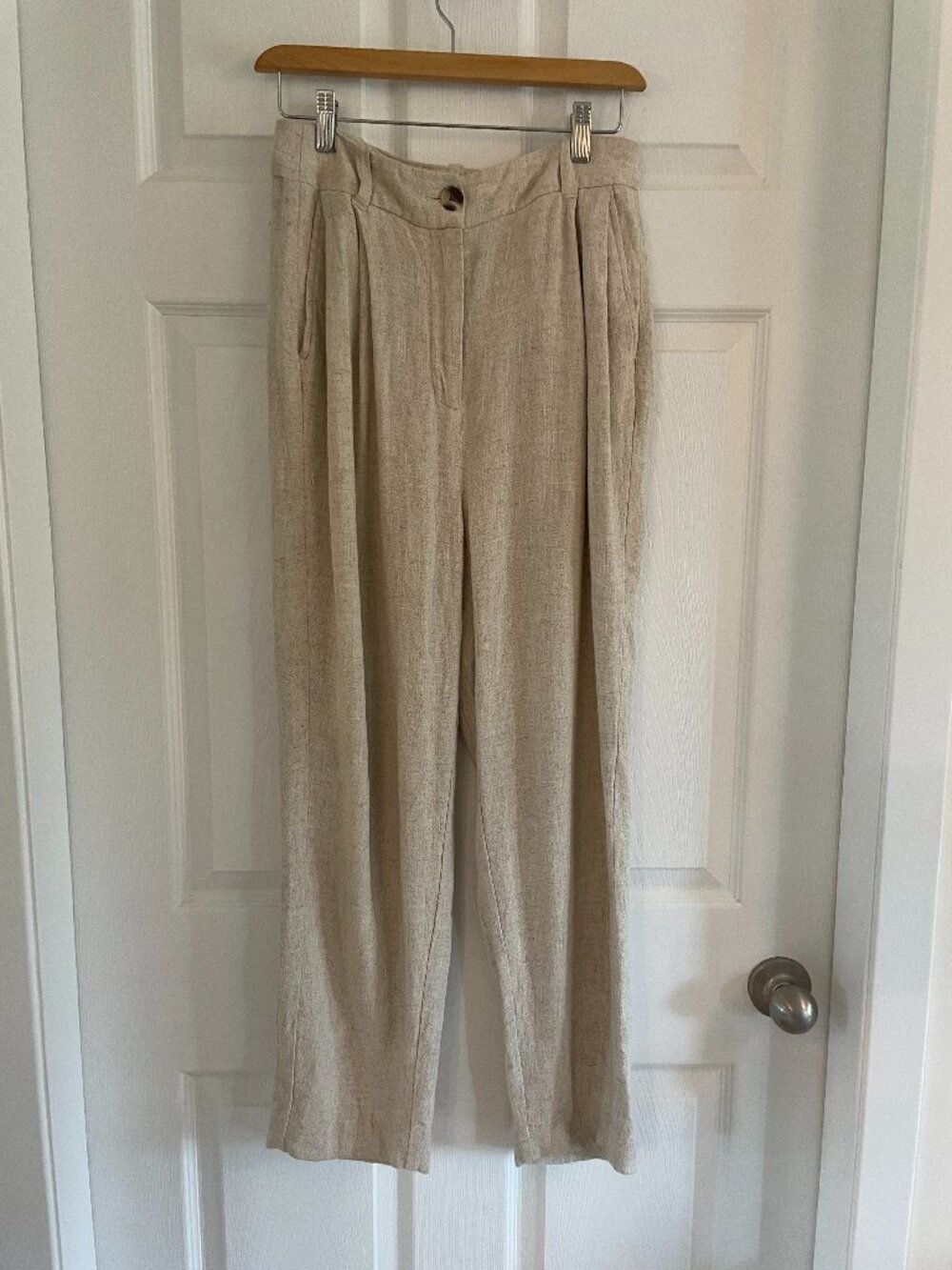 Frank And Oak Oatmeal Linen Blend Wide Leg Pants Size 4